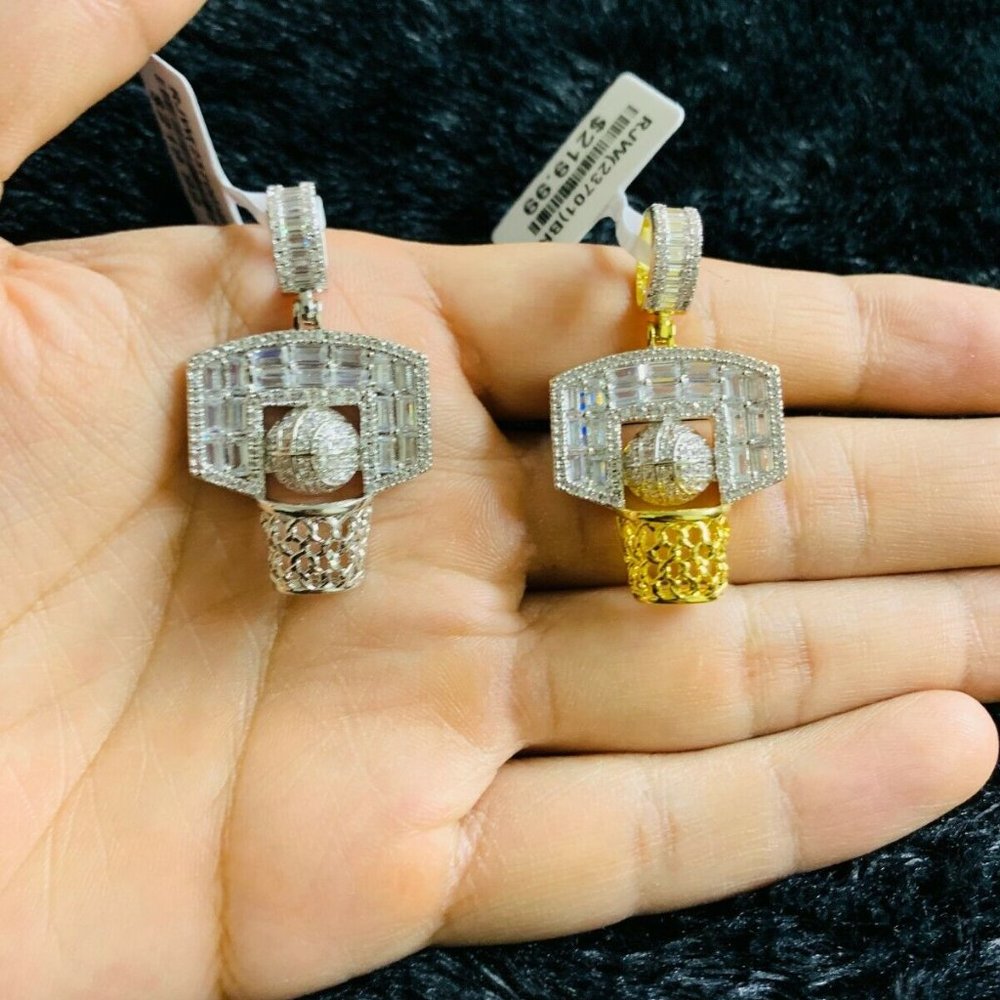 14k Gold Finish Basketball with Hoop Pendant Chain
